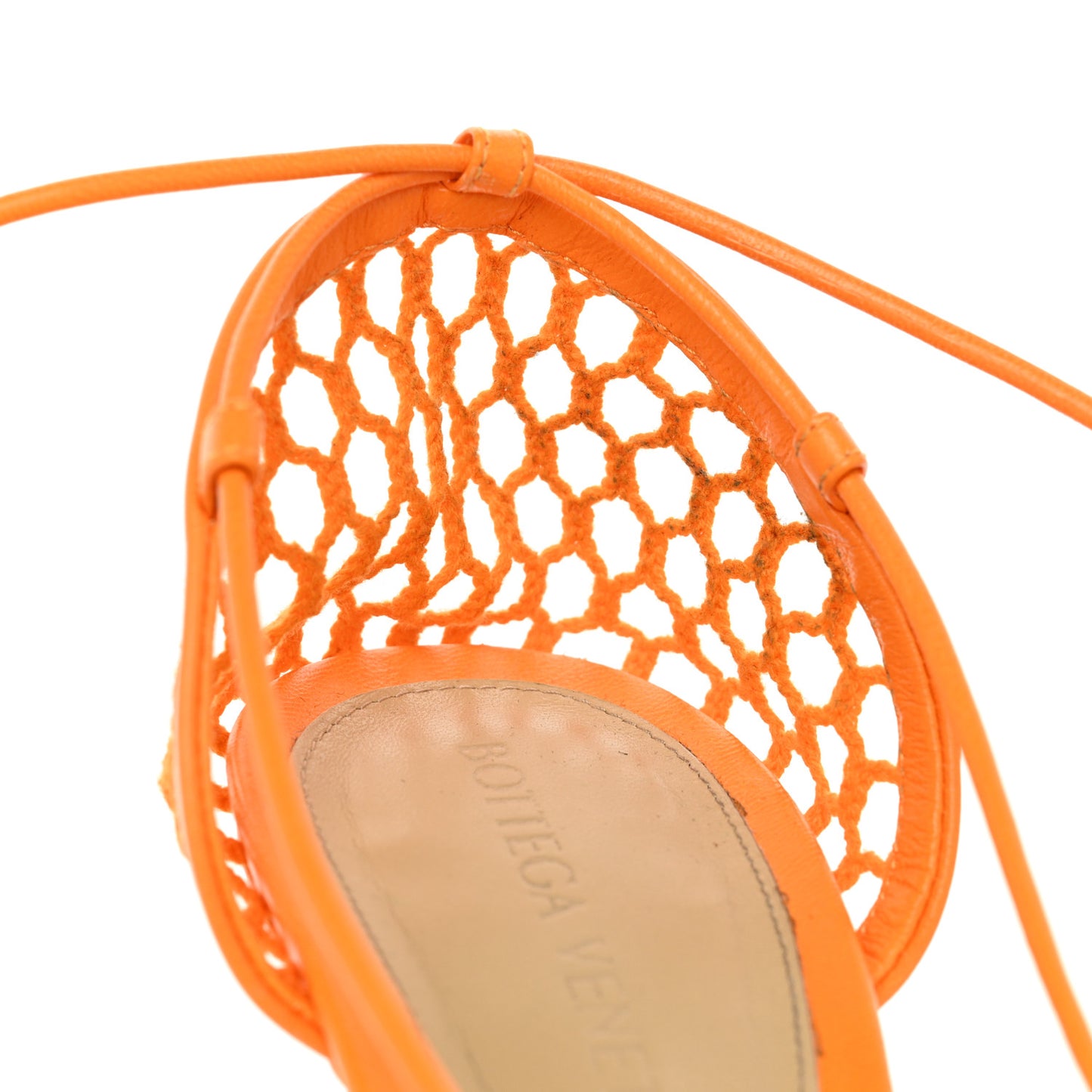 Mesh Nappa Stretch Ankle Tie Sandals 38.5 Tangerine
