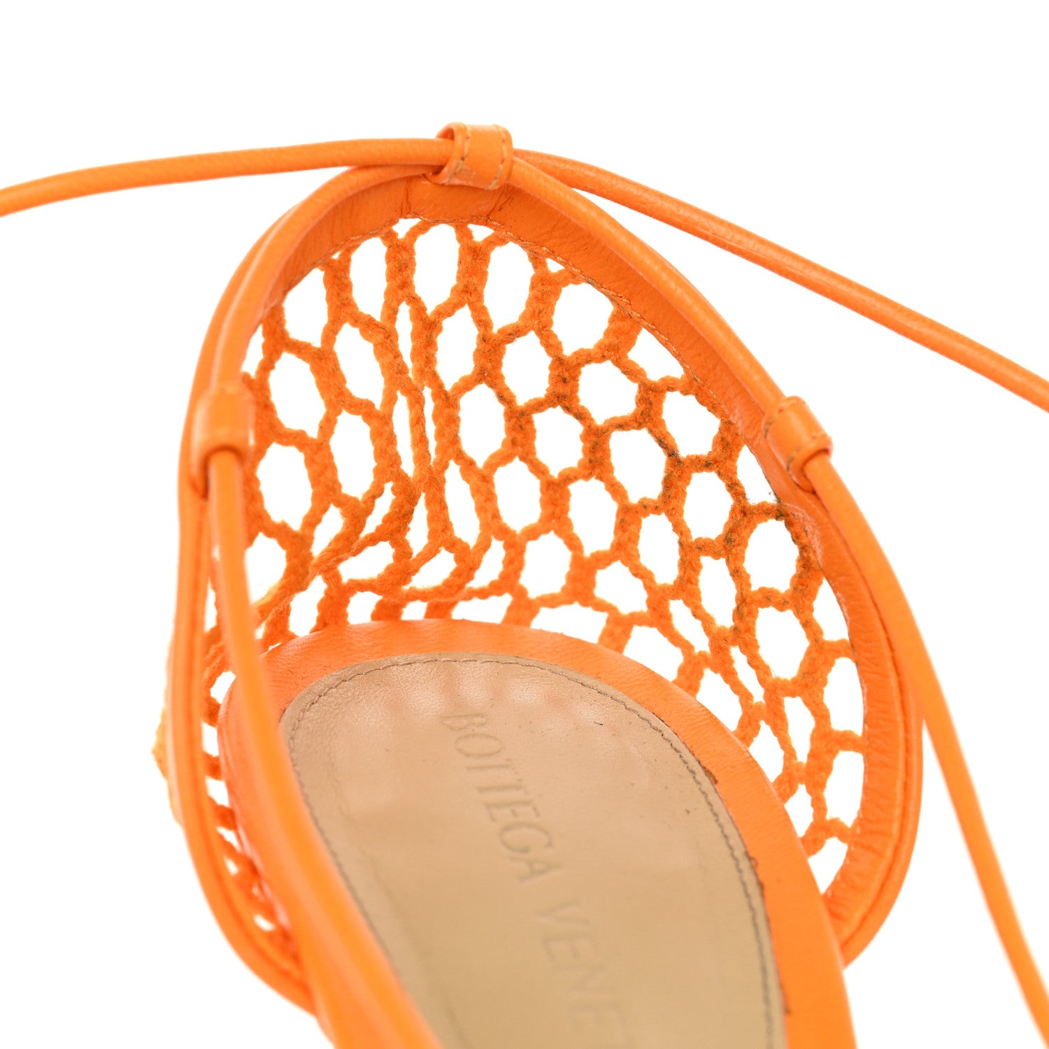 Bottega Veneta Mesh Nappa Stretch Ankle Tie Sandals 38.5 Tangerine 11 of 12