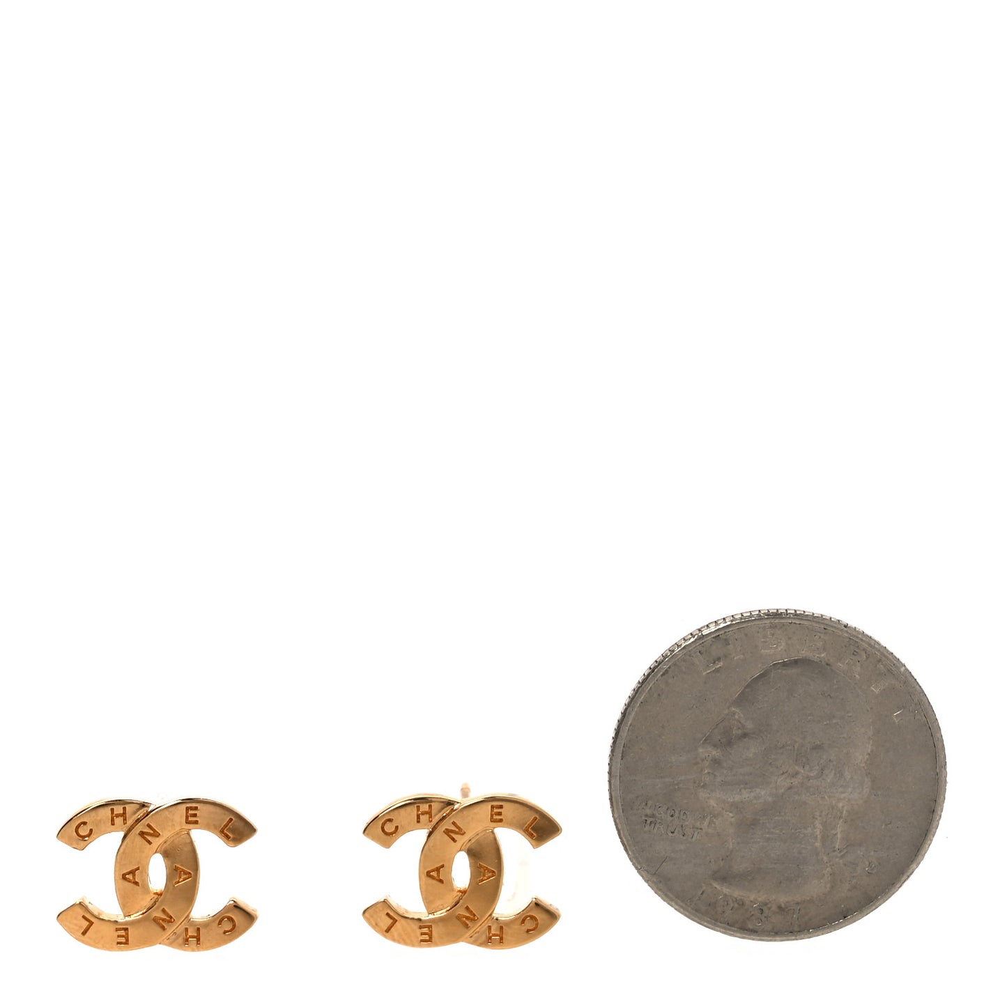 Metal CC Paris Button Stud Earrings Gold