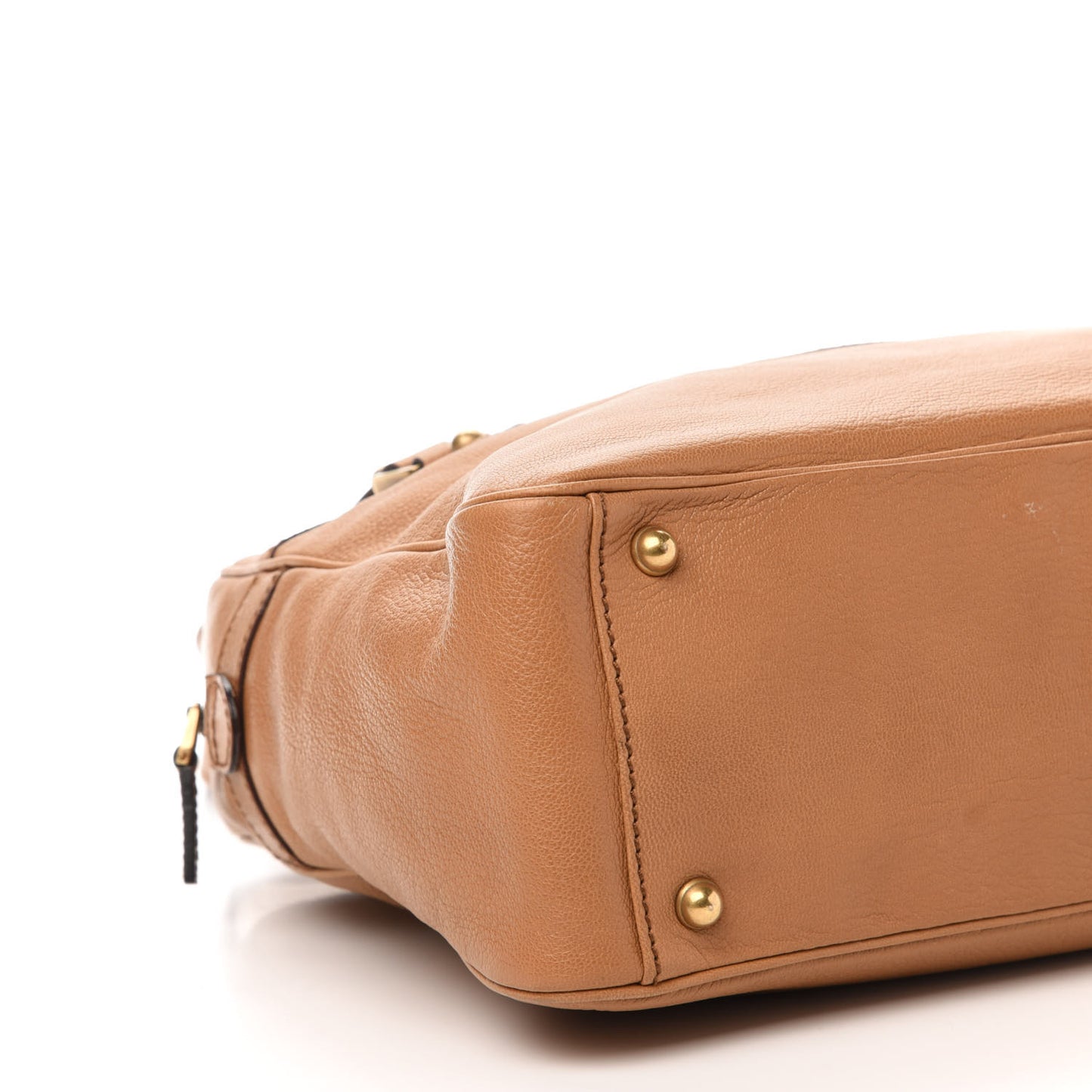 Pebbled Calfskin Studded Tote Brown