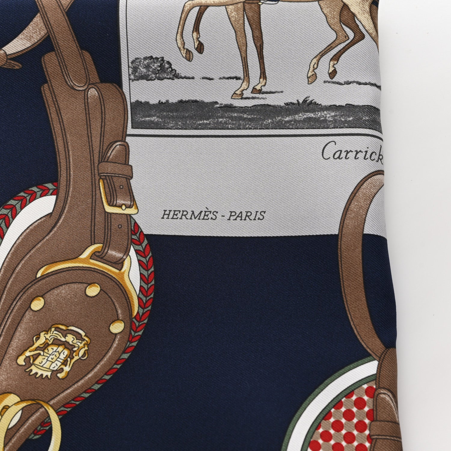 Hermes Silk Gavroche Carrick A Pompe Scarf 45 Marine Rouge Gris