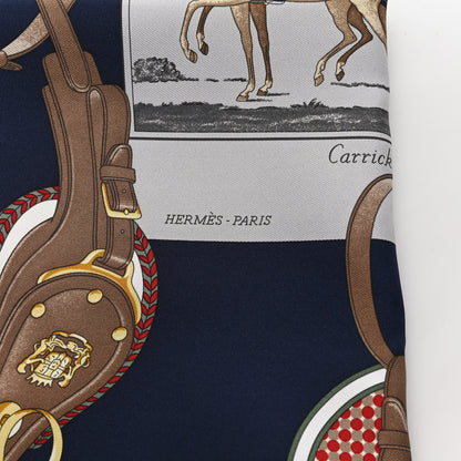 Hermes Silk Gavroche Carrick A Pompe Scarf 45 Marine Rouge Gris 2 of 3