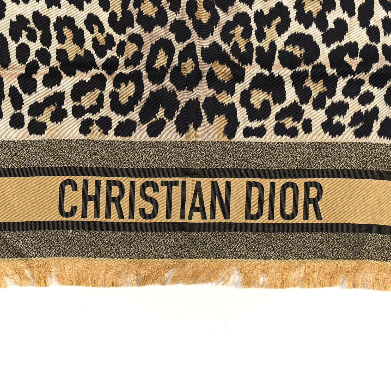Christian Dior Silk Leopard Print Fringe Scarf Fantai 1451456