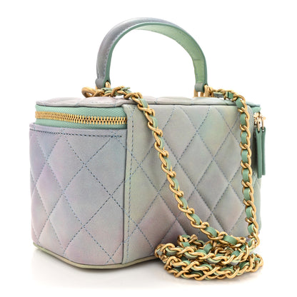Chanel Lambskin Quilted Ombre Small Top Handle Vanity Case With Chain Blue Green 3 of 11