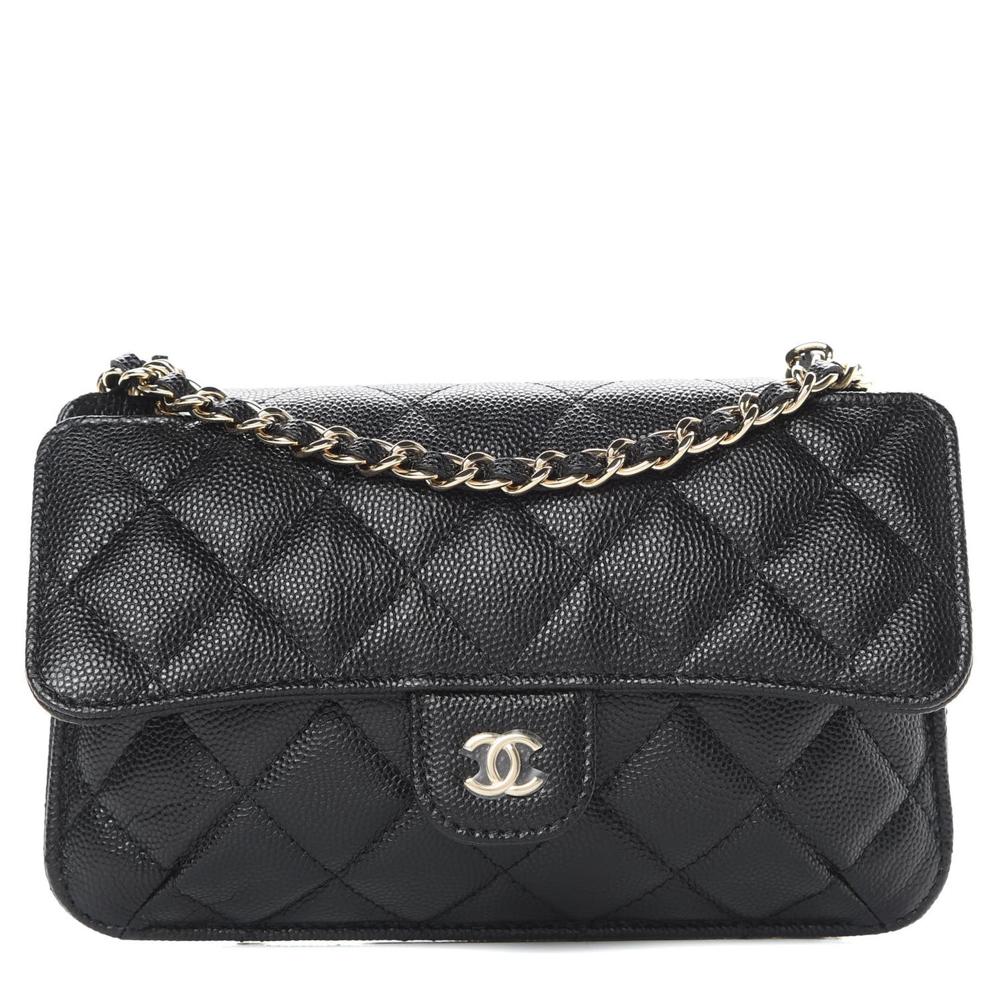 Caviar Fabric Quilted Foldable Tote With Chain Black Multicolor