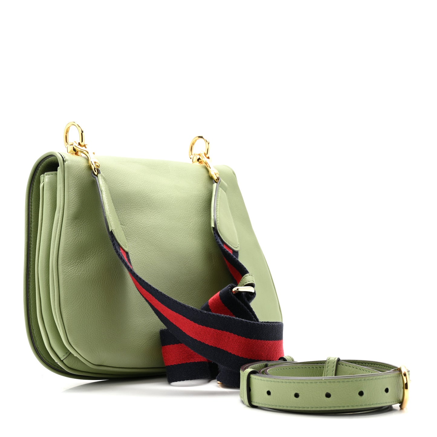 Roxy Calfskin Web Medium Blondie Top Handle Shoulder Flap Bag Salamander Green