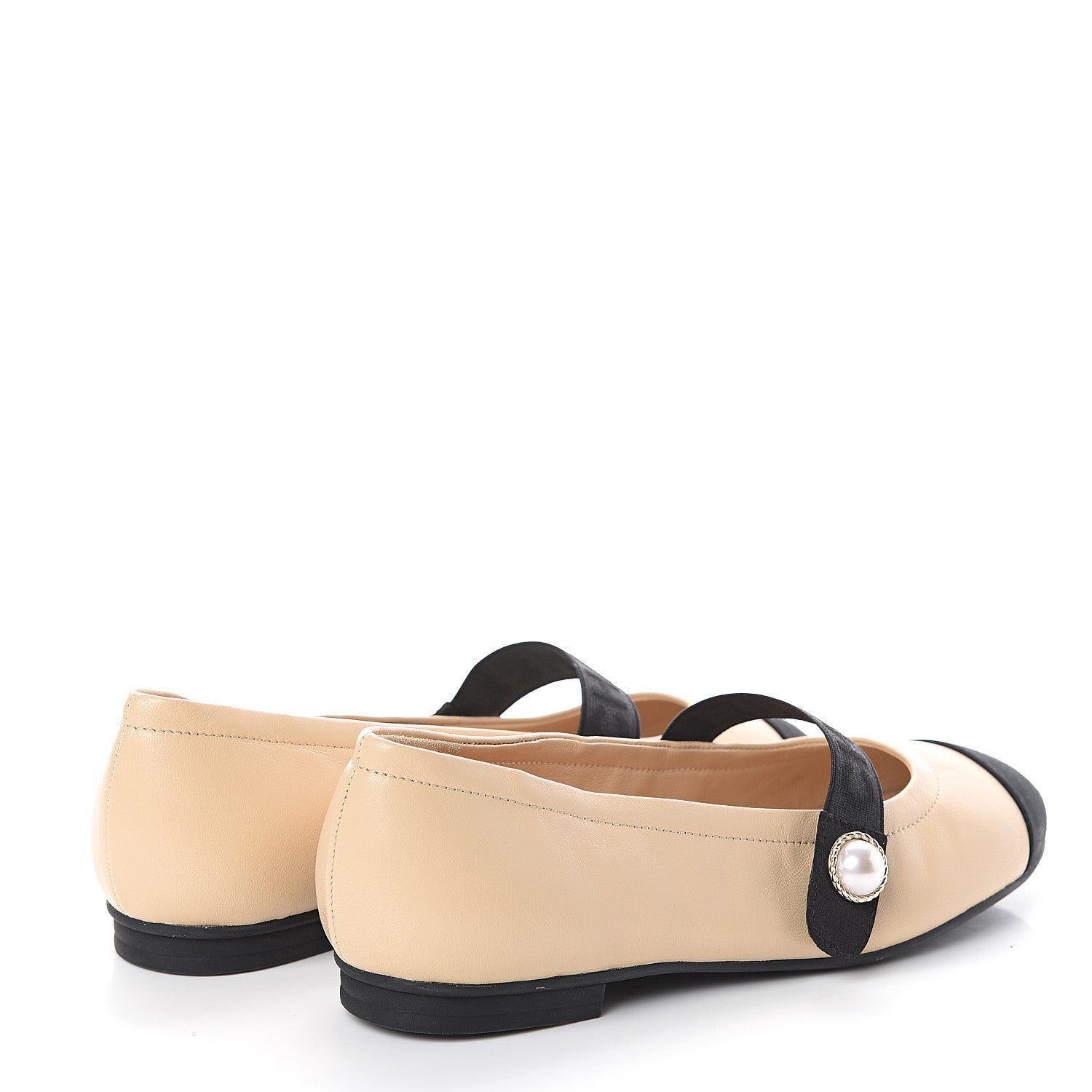 Chanel Lambskin Grosgrain Pearl Ballerina Flats 35 Beige Black 4 of 7