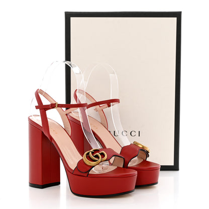 Gucci Calfskin GG Marmont Ankle Wrap 30/115mm Platform Sandals 36.5 Hibiscus Red 10 of 10