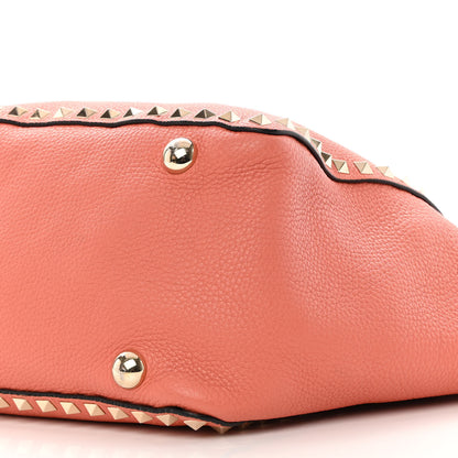 Valentino Garavani Pebbled Calfskin Medium Rockstud Tote Coral 14 of 20
