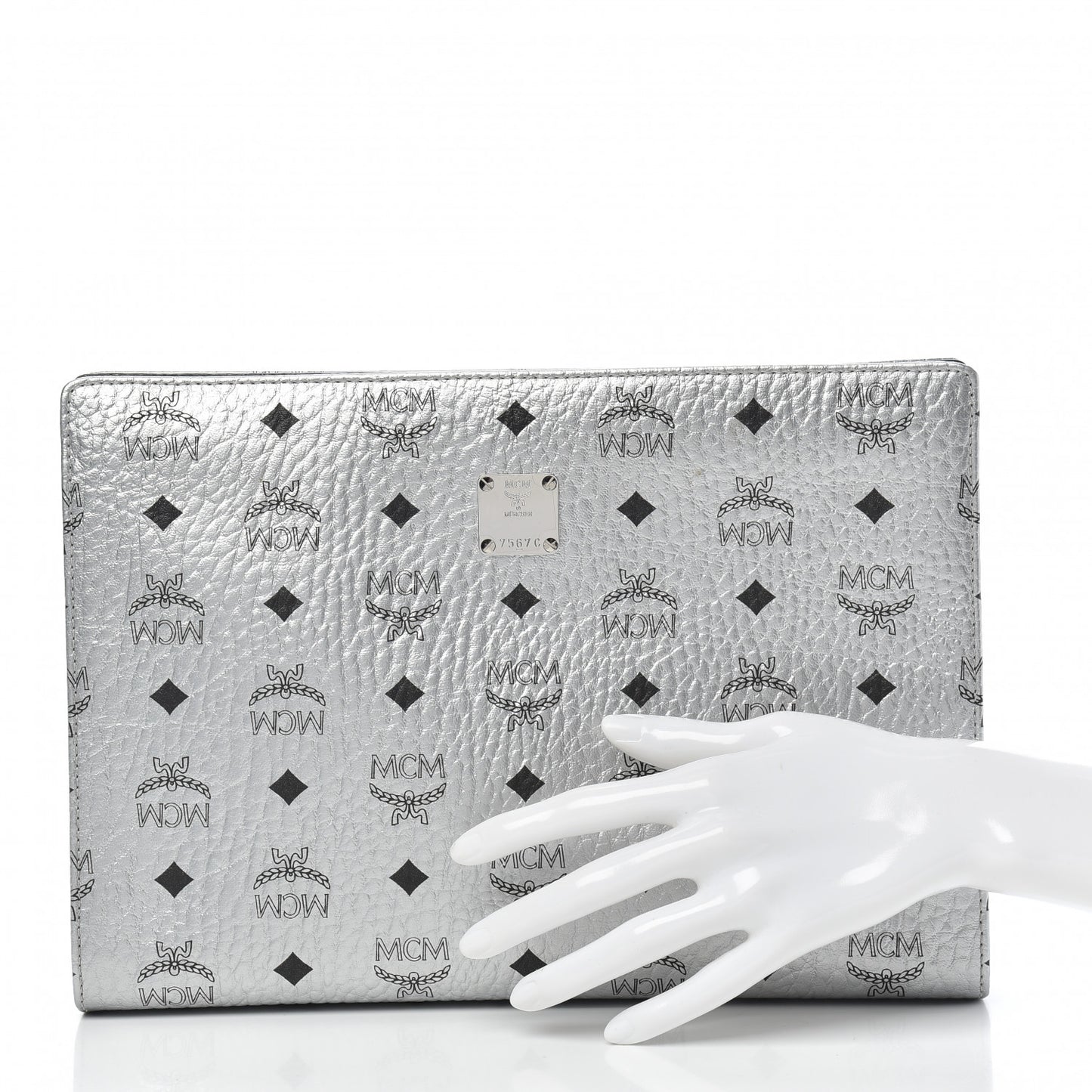 Metallic Visetos Medium Zip Pouch Silver