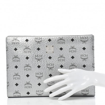 MCM Metallic Visetos Medium Zip Pouch Silver 2 of 8