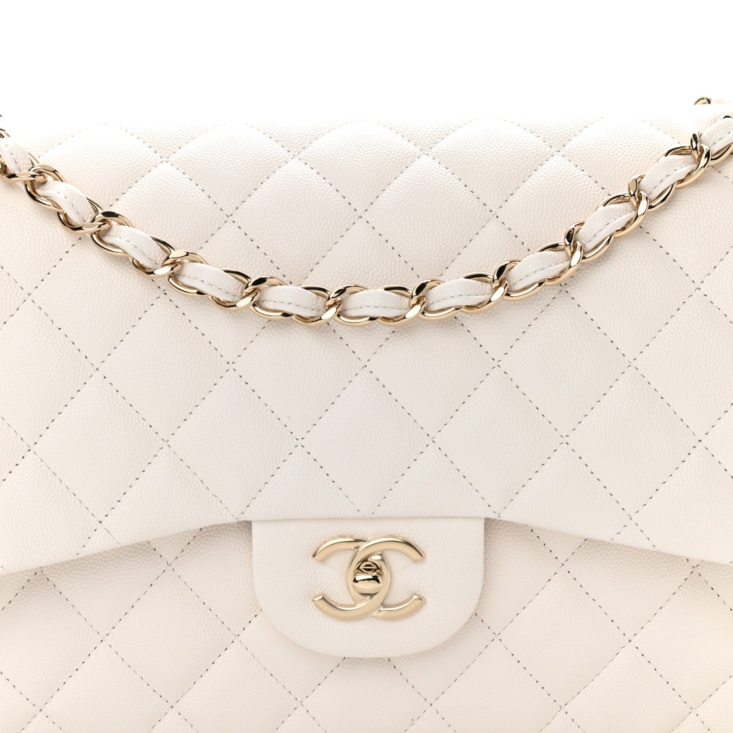 Caviar Quilted Jumbo Double Flap White