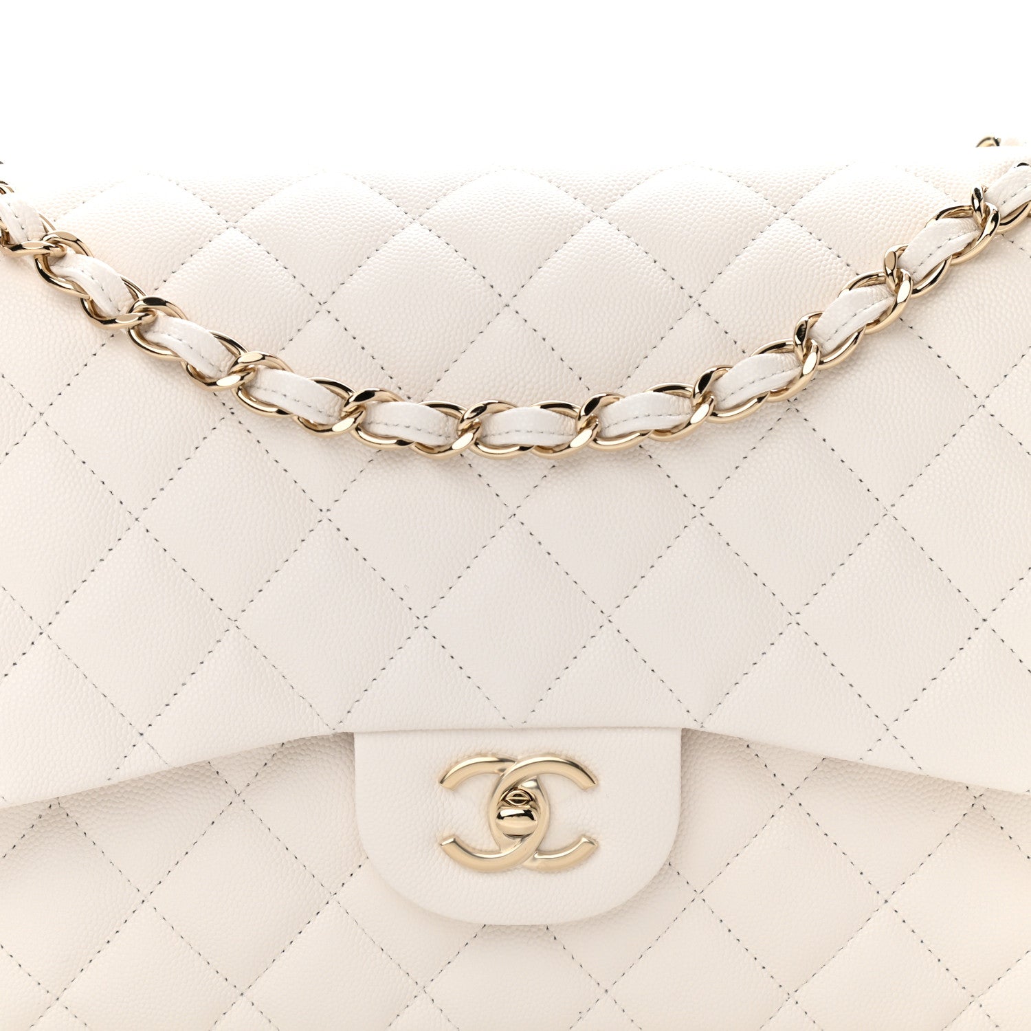 Chanel Caviar Quilted Jumbo Double Flap White 8 of 11