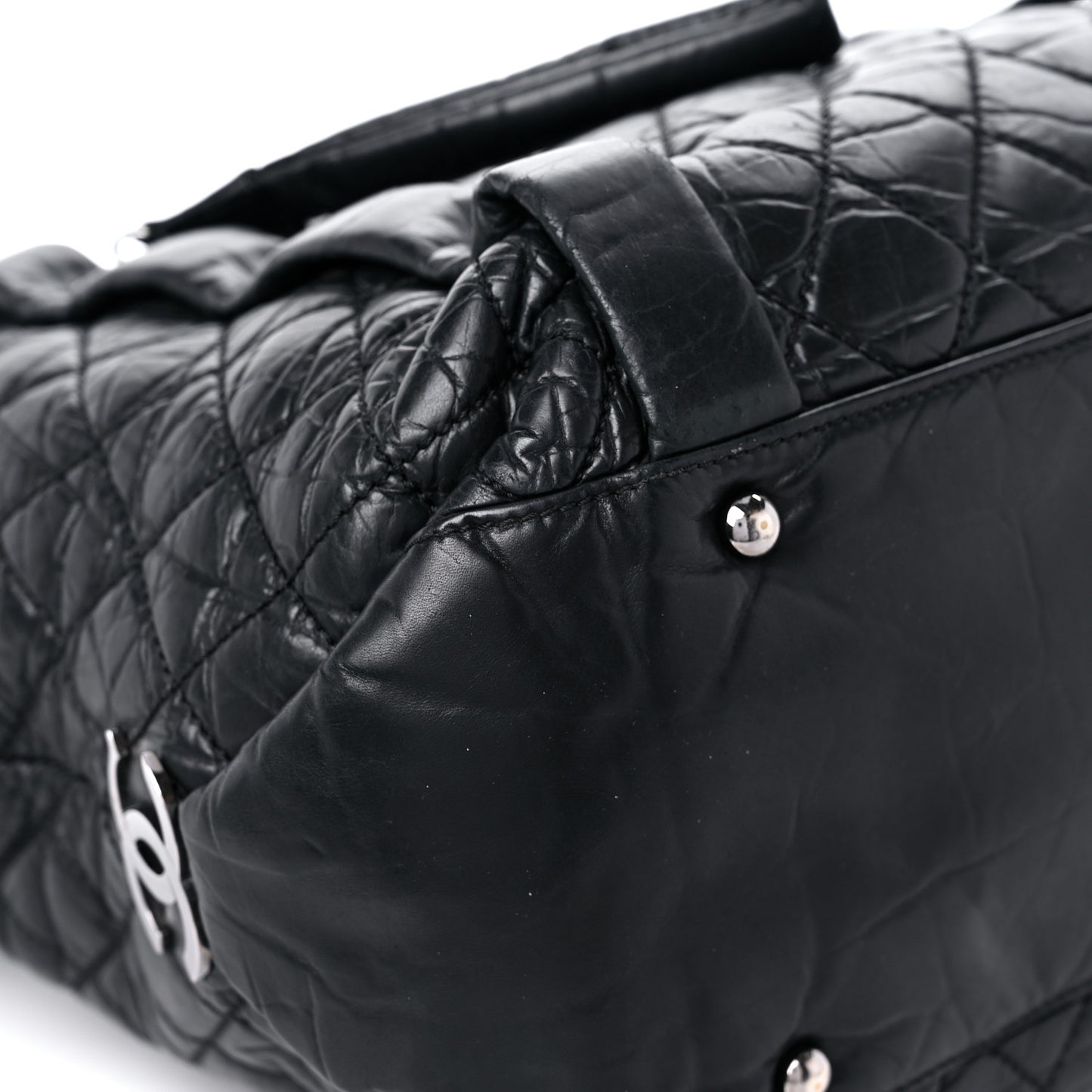 Distressed Lambskin Vintage Ligne Lady Braid Tote Black