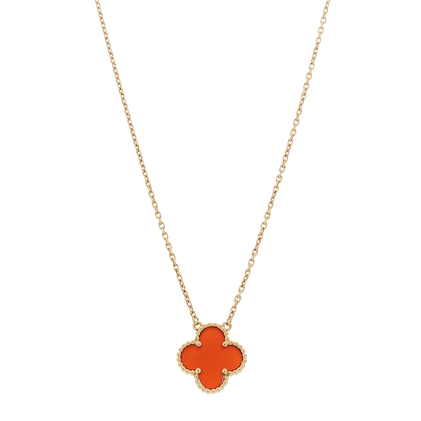 18K Yellow Gold Carnelian Vintage Alhambra Pendant Necklace