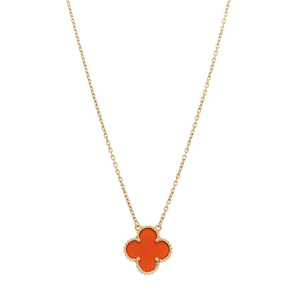 Van Cleef & Arpels 18K Yellow Gold Carnelian Vintage Alhambra Pendant Necklace 1 of 7