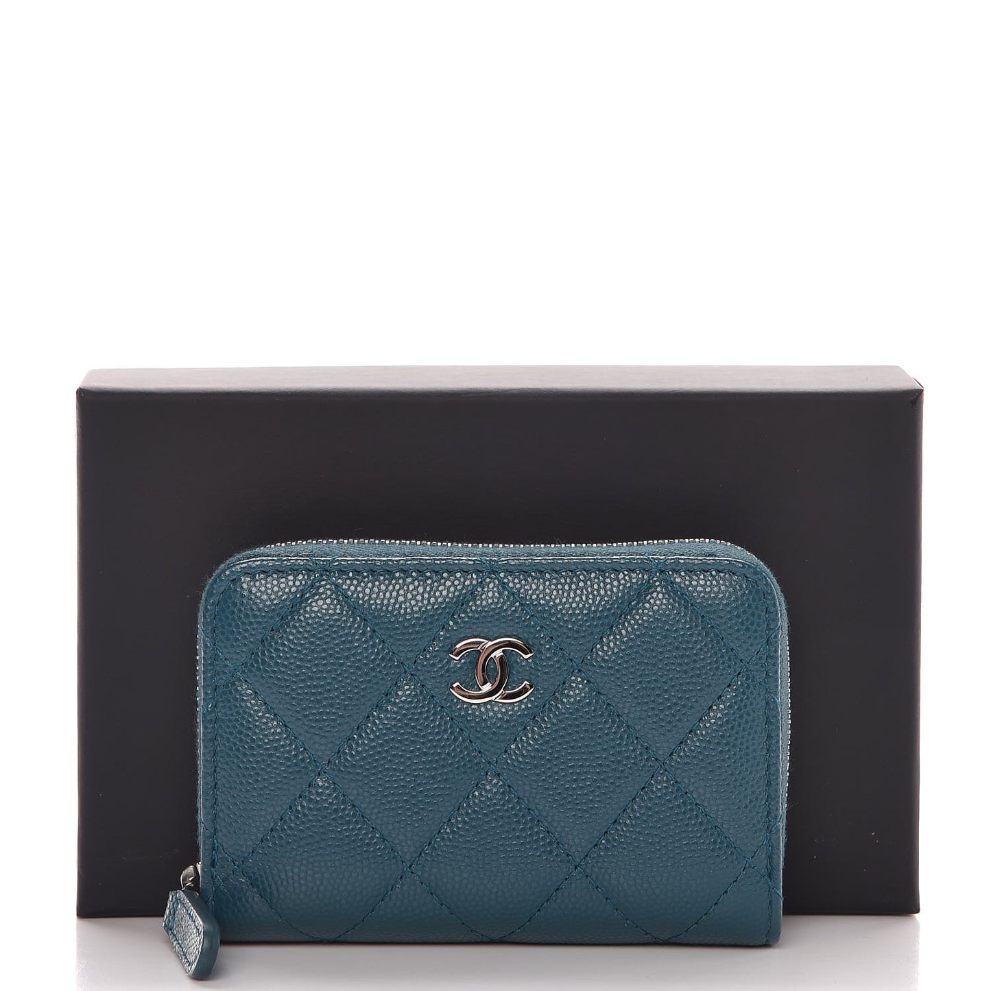 Caviar Quilted Zip Coin Purse Dark Green