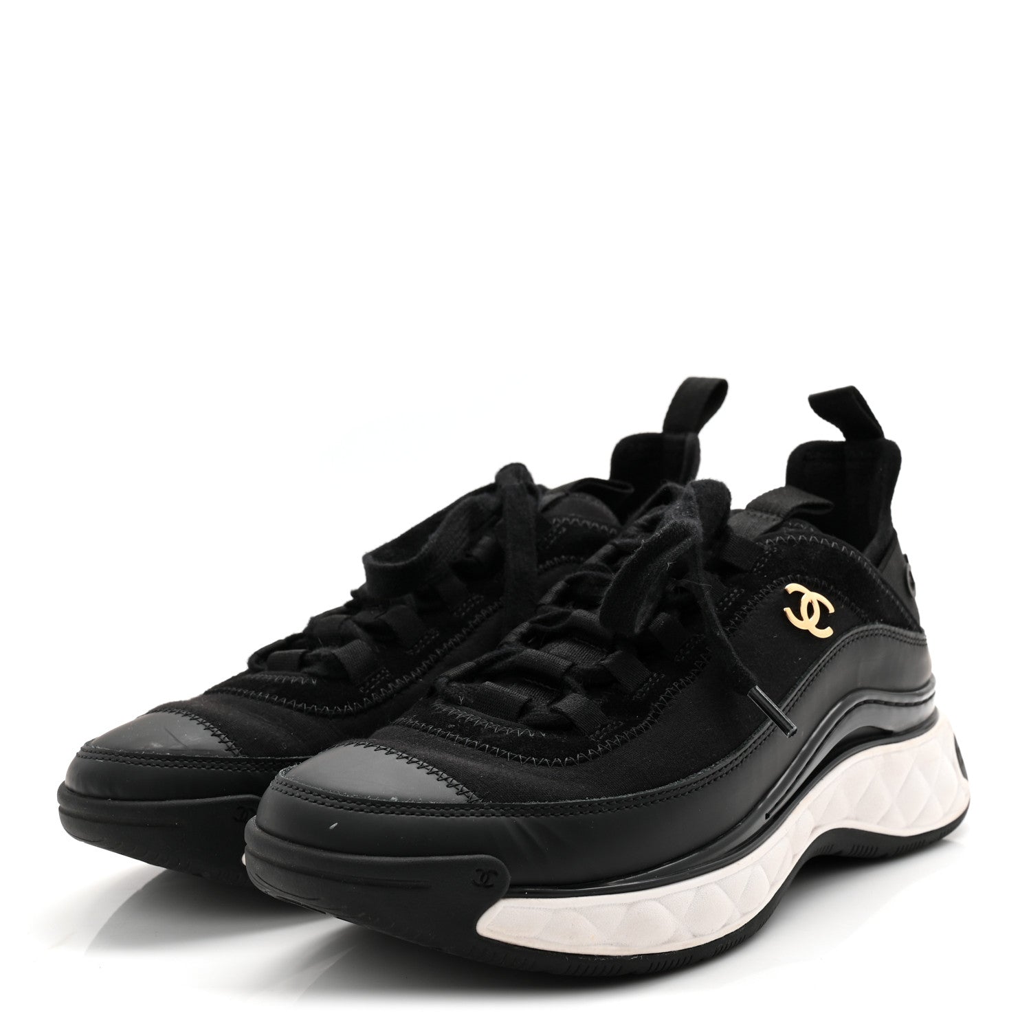 Chanel Velvet Calfskin Mixed Fibers CC Sneakers 36.5 Black 3 of 10