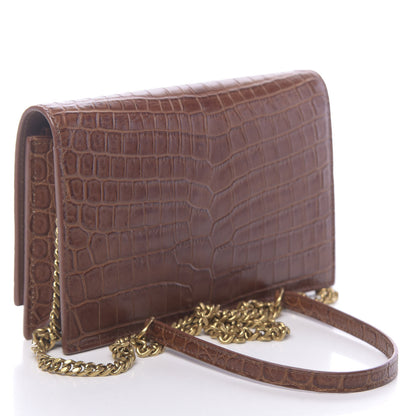 Saint Laurent Calfskin Crocodile Embossed Kate Monogram Tassel Chain Wallet Cuoio Tampona 3 of 10