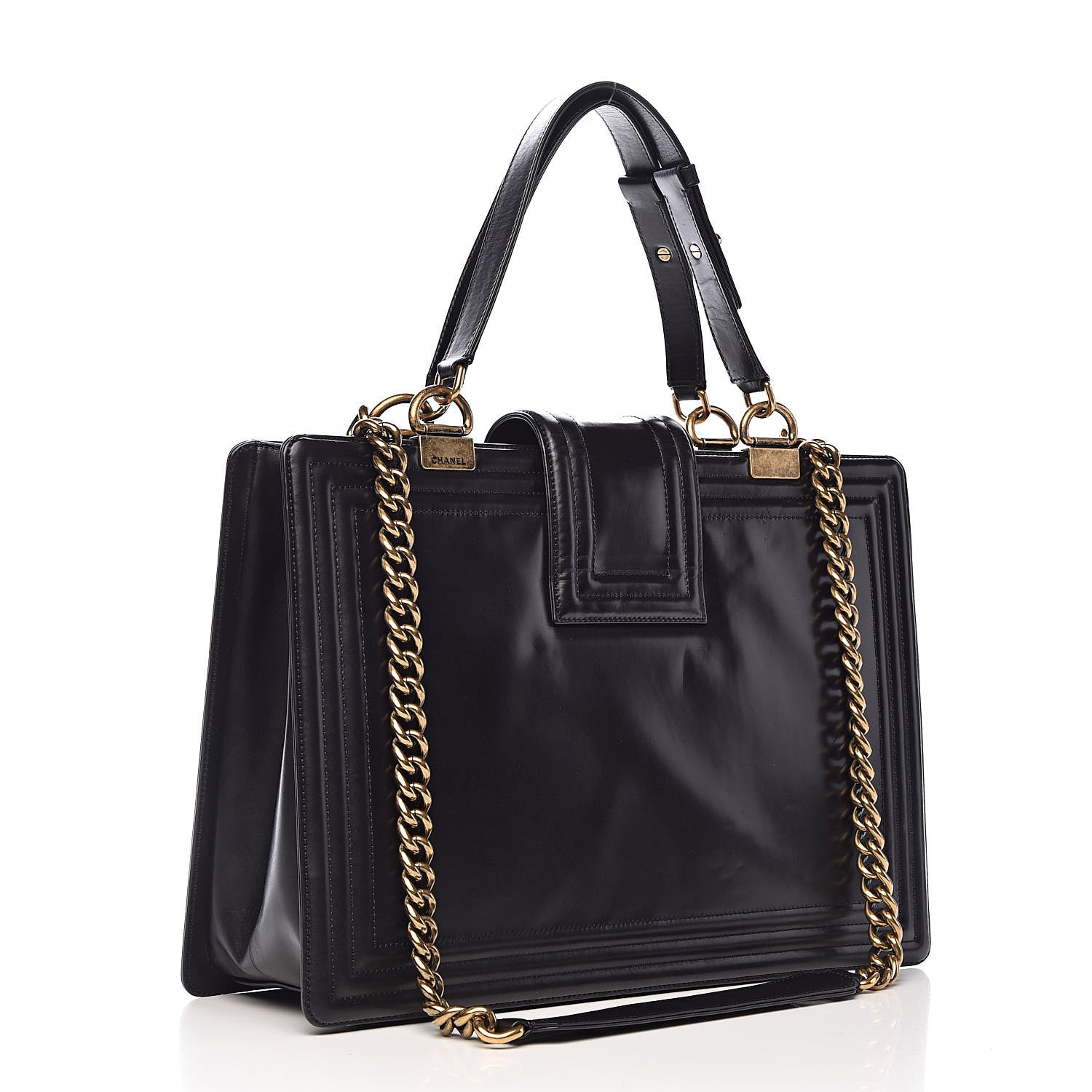 Chanel Glazed Calfskin Boy Tote Black 3 of 17
