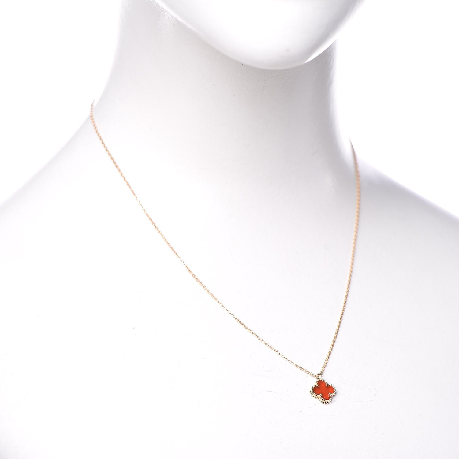 Van Cleef & Arpels 18K Rose Gold Carnelian Sweet Alhambra Pendant Necklace 2 of 7