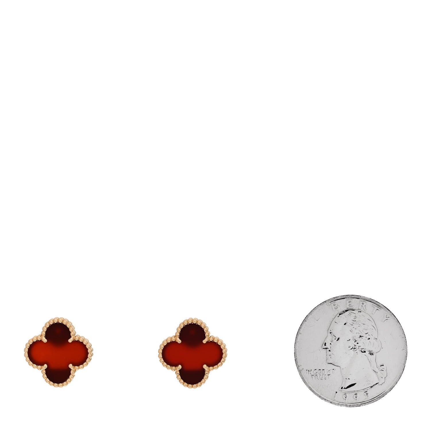 Van Cleef & Arpels 18K Yellow Gold Carnelian Vintage Alhambra Earrings 2 of 5