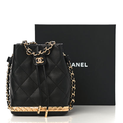 Chanel Metal Lambskin Quilted Small Chain Bucket Bag Black 11 of 11