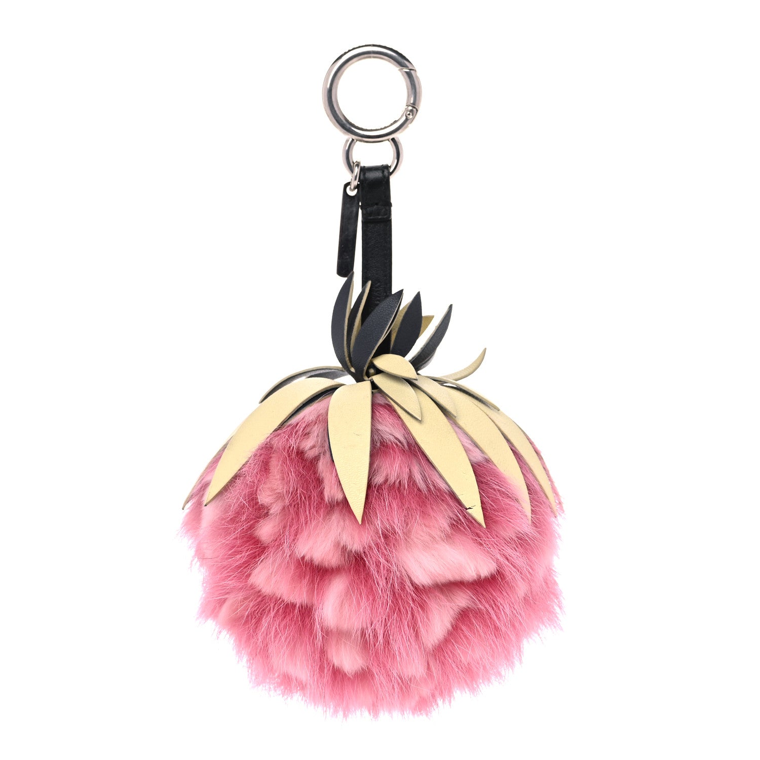 Fendi Fox Rabbit Fur Nappa Pineapple Bag Charm Rosa Scuro Banana Multicolor 3 of 7