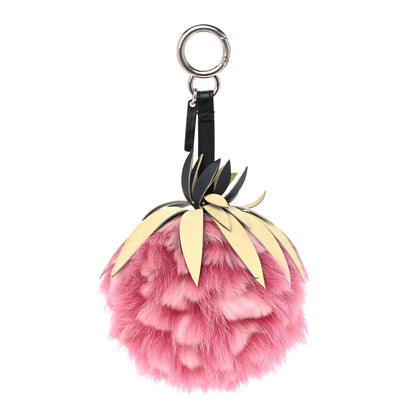 Fendi Fox Rabbit Fur Nappa Pineapple Bag Charm Rosa Scuro Banana Multicolor 3 of 7