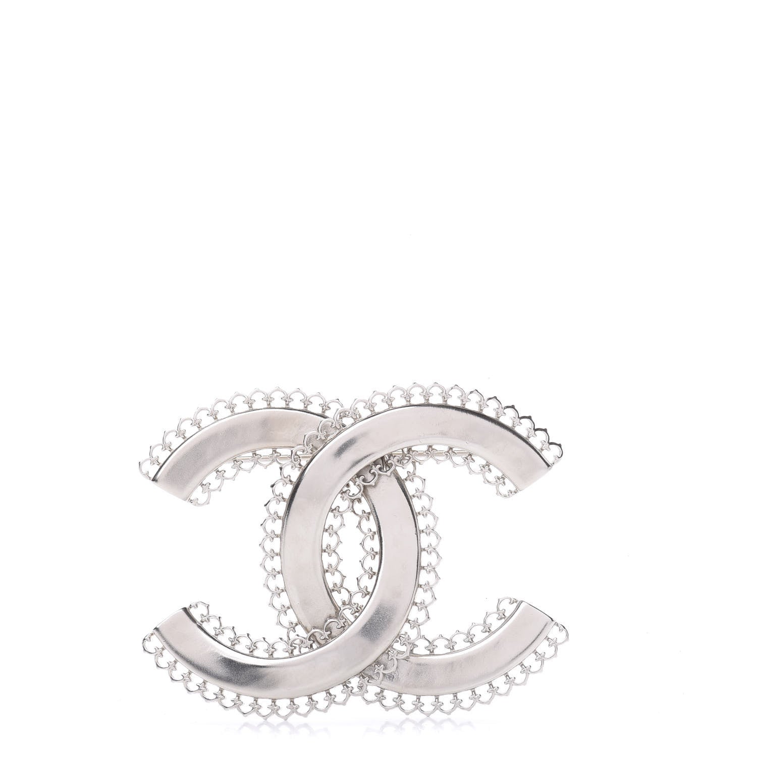 Chanel Large Scalloped CC Brooch Silver 1 of 3