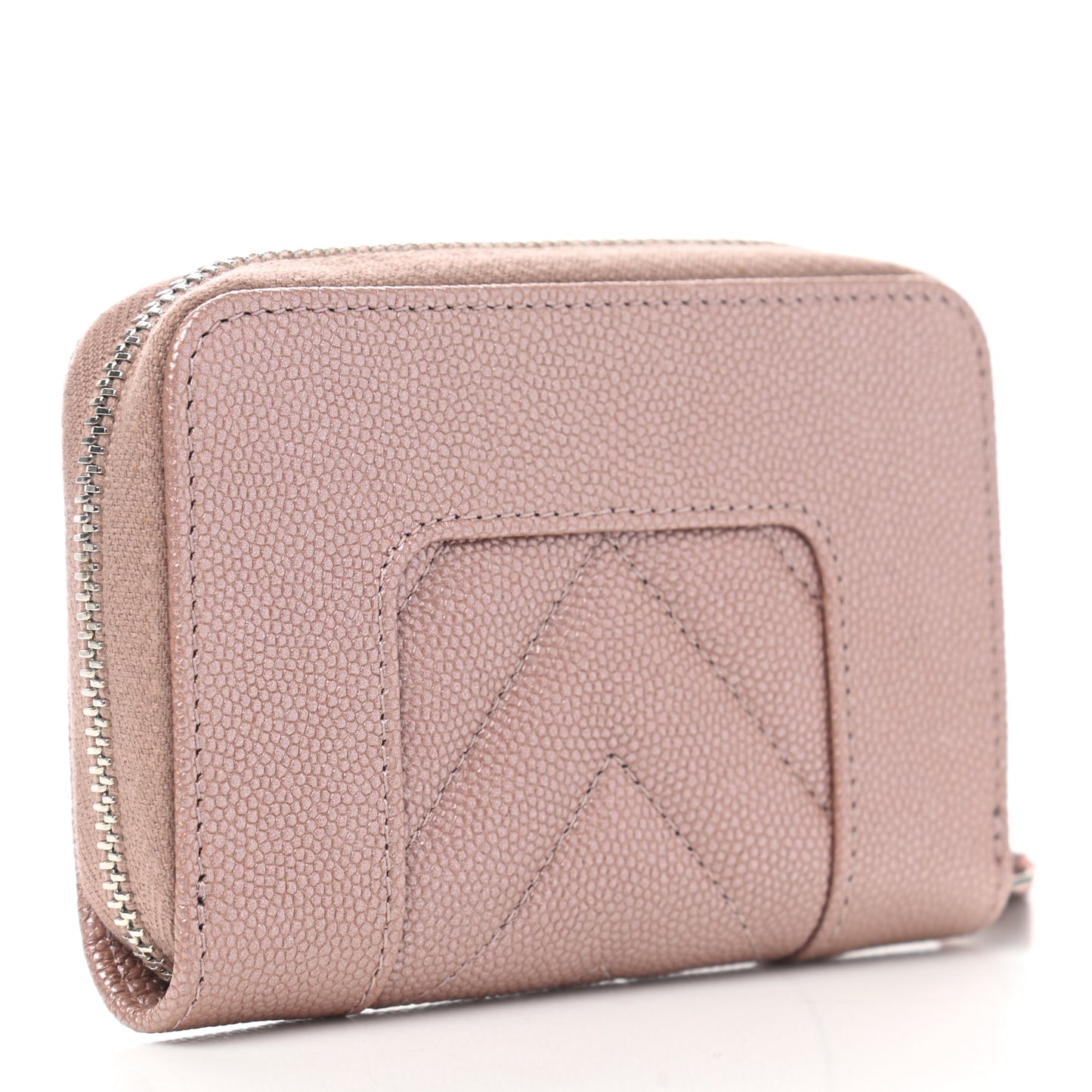 Metallic Caviar Chevron Quilted Vintage Mademoiselle Zip Coin Purse Pink