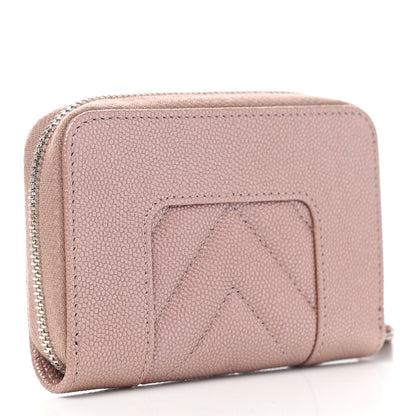 Chanel Metallic Caviar Chevron Quilted Vintage Mademoiselle Zip Coin Purse Pink 2 of 7