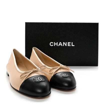 Chanel Lambskin Cap Toe CC Ballerina Flats 40 Beige Black 9 of 9