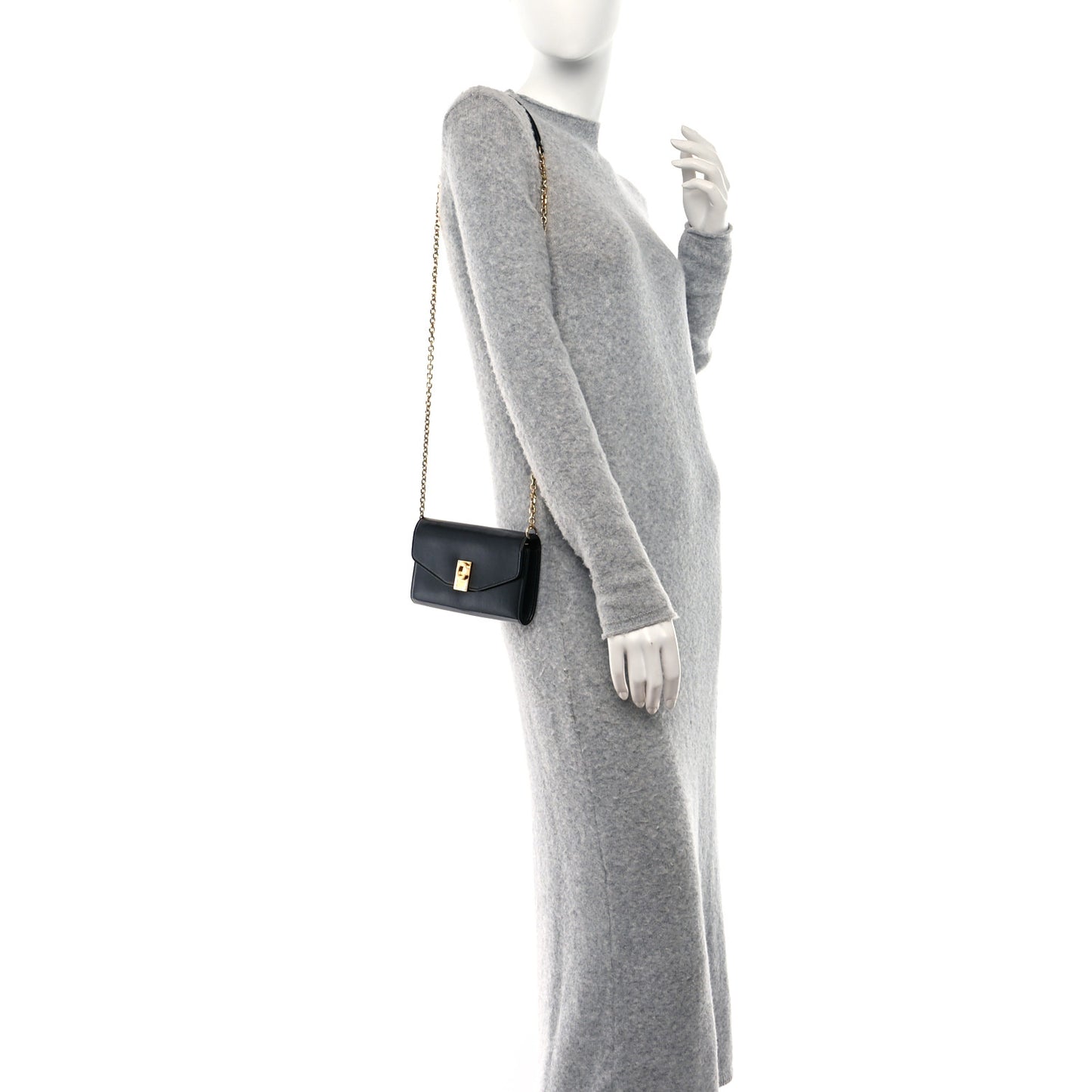 Shiny Smooth Calfskin C Wallet On Chain Bag Black