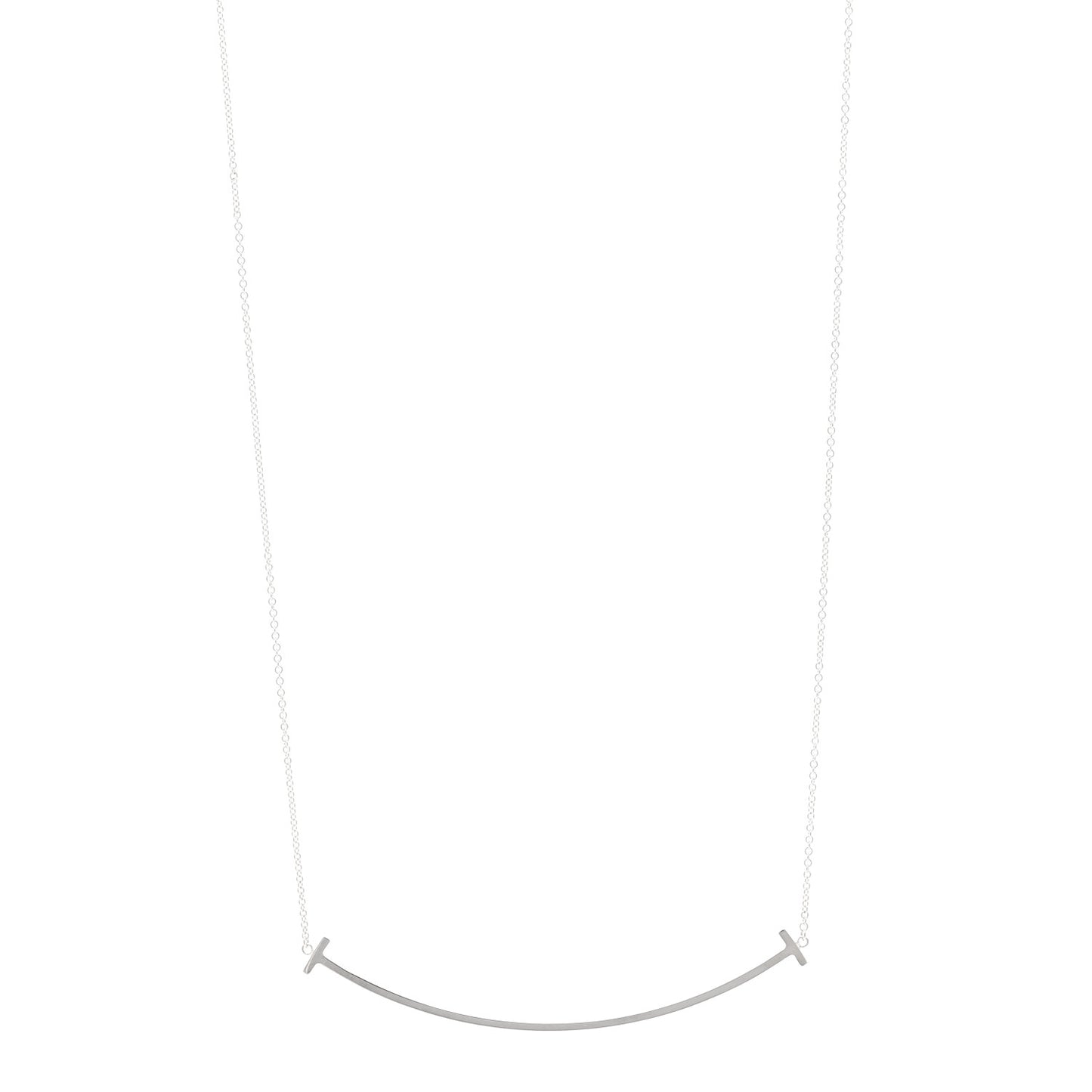 Sterling Silver Large T Smile Pendant Necklace
