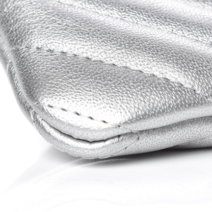 Chanel Metallic Sheepskin Chevron Quilted Small Vintage Mademoiselle Cosmetic Case Silver 5 of 10