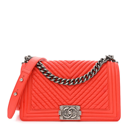 Chanel Wrinkled Lambskin Chevron Quilted Medium Boy Flap Orange 1 of 18
