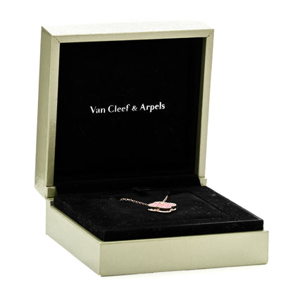 Van Cleef & Arpels 18K Rose Gold Diamond Pink Porcelain Vintage Alhambra Pendant Necklace 5 of 5