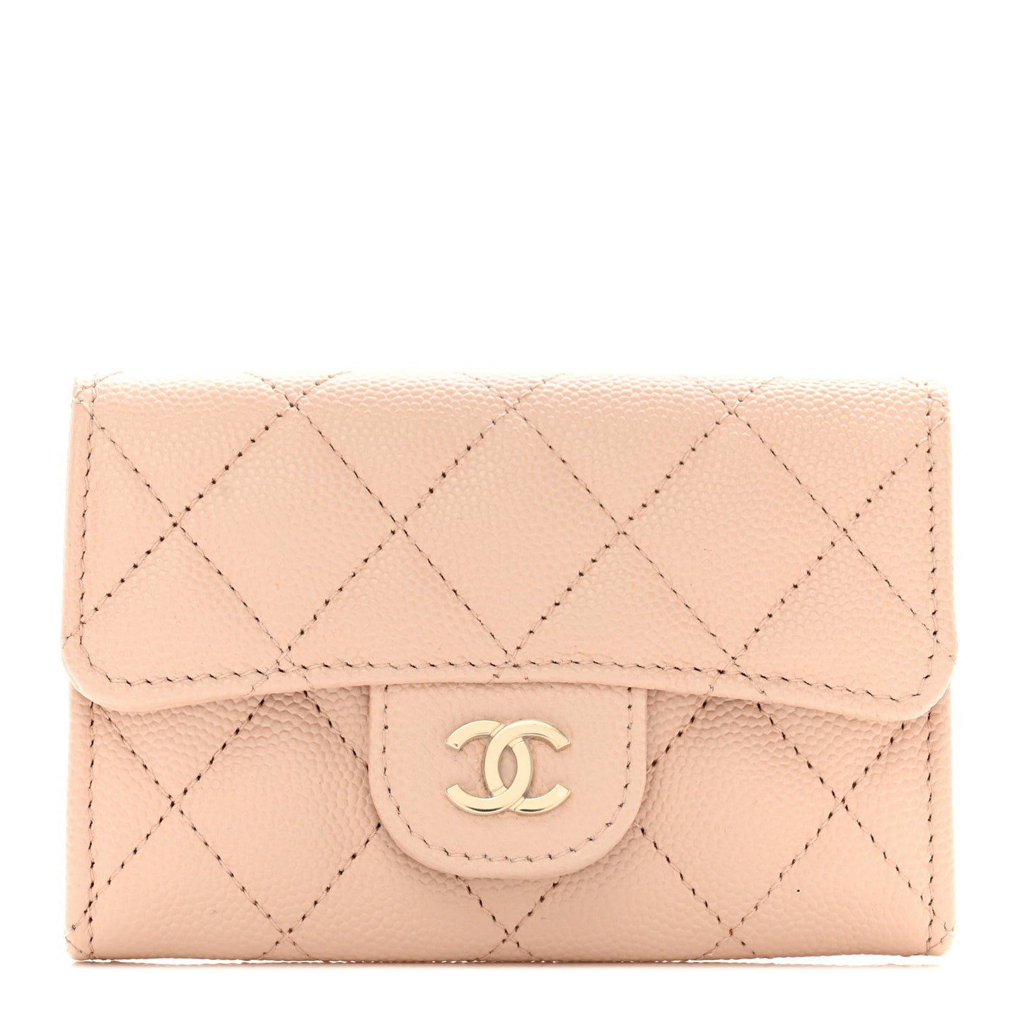 Caviar Quilted Flap Card Holder Wallet Light Beige