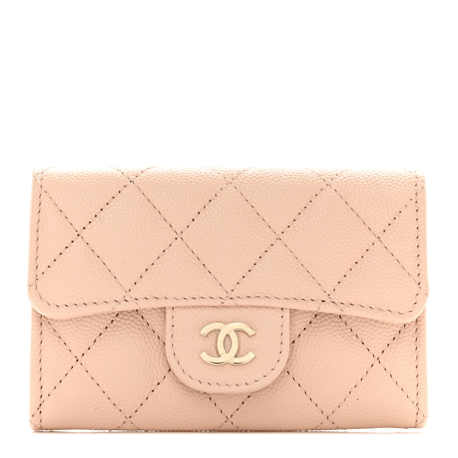 Chanel Caviar Quilted Flap Card Holder Wallet Light Beige 1 of 9