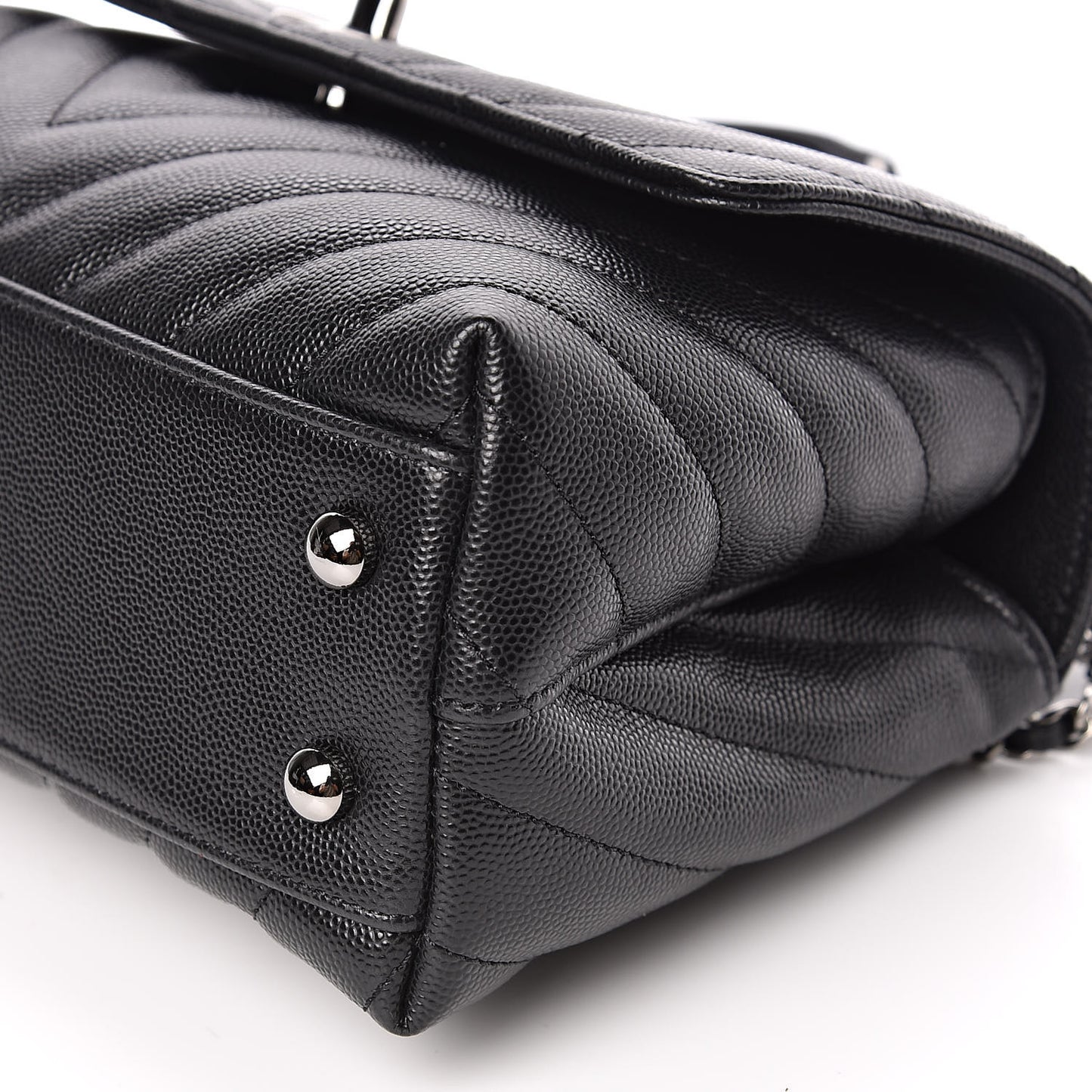 Caviar Chevron Quilted Mini Coco Handle Flap Black