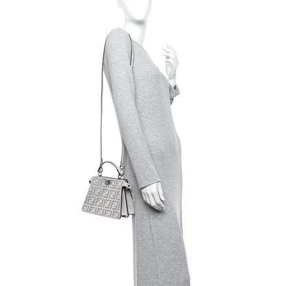 Fendi Iridescent Crystal Vitello Laminato Suede FF Petite Peekaboo I SEE U Satchel Cappuccino 2 of 12