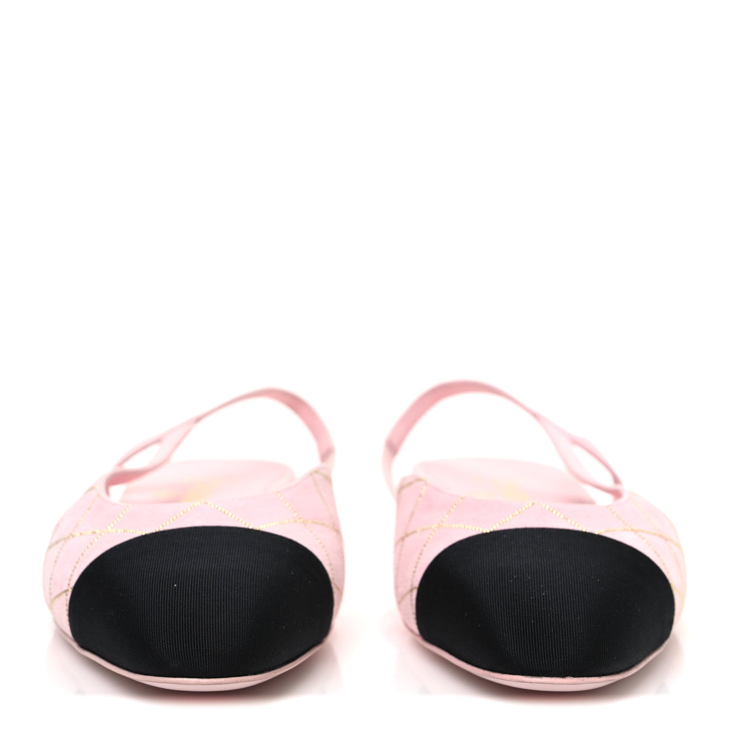 Chanel Suede Crystal Grosgrain Cap Toe CC Slingback Flats 39 Pink Gold Black 3 of 10