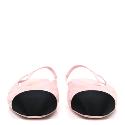 Chanel Suede Crystal Grosgrain Cap Toe CC Slingback Flats 39 Pink Gold Black 3 of 10