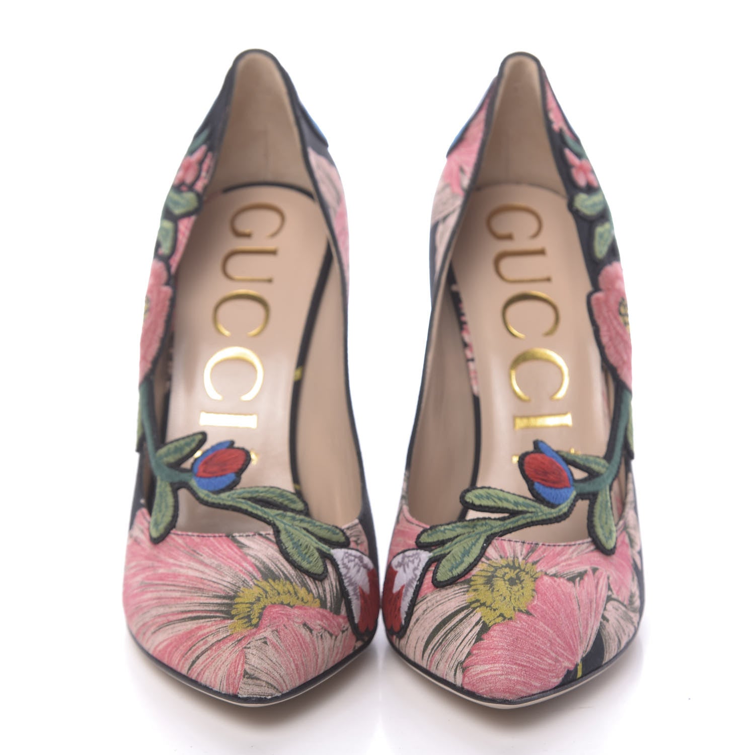 Gucci Canvas Flora Print Ophelia High Heel Pumps 40.5 Black Pink 2 of 9