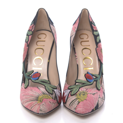 Gucci Canvas Flora Print Ophelia High Heel Pumps 40.5 Black Pink 2 of 9