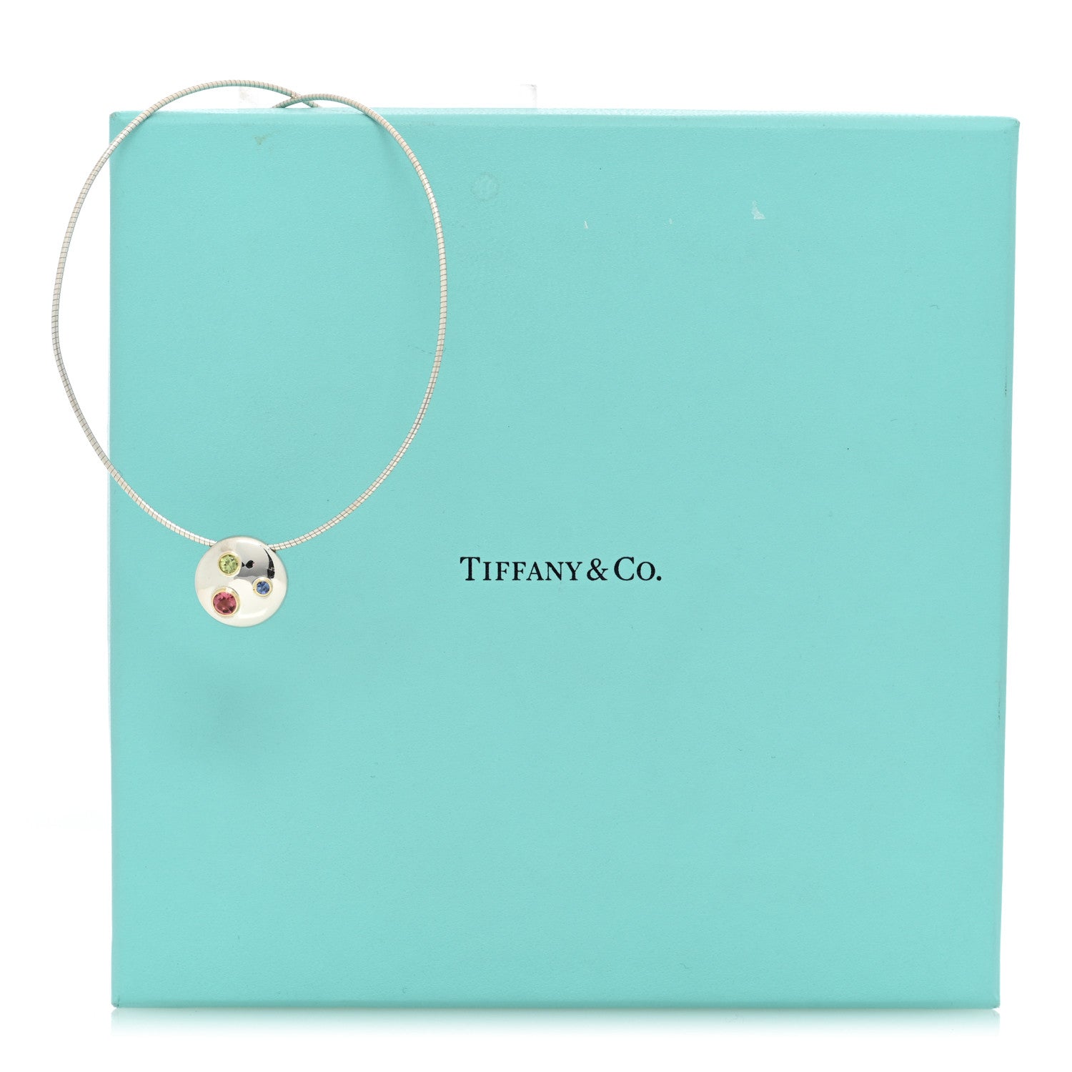 Tiffany Sterling Silver Blue Sapphire Peridot Pink Tourmaline Etoile Pendant Necklace 6 of 6