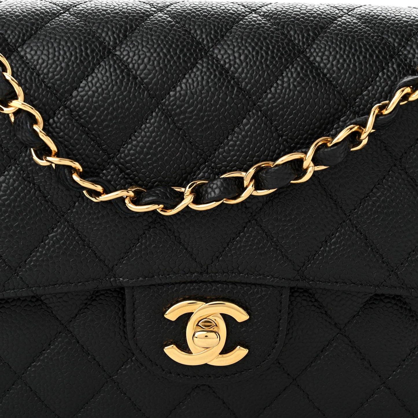 Caviar Quilted Medium Double Flap Black