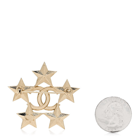 Baguette Crystal CC Star Brooch Gold