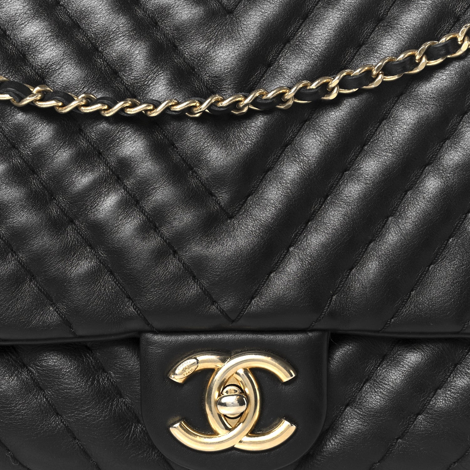 Chanel Calfskin Surpique Chevron Large Flap Black 9 of 14